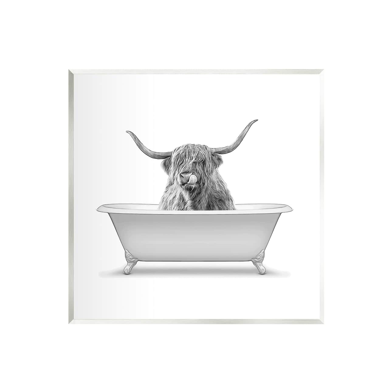Stupell Industries Longhorn Highland Cow Bath Tub Wall Plaque Art